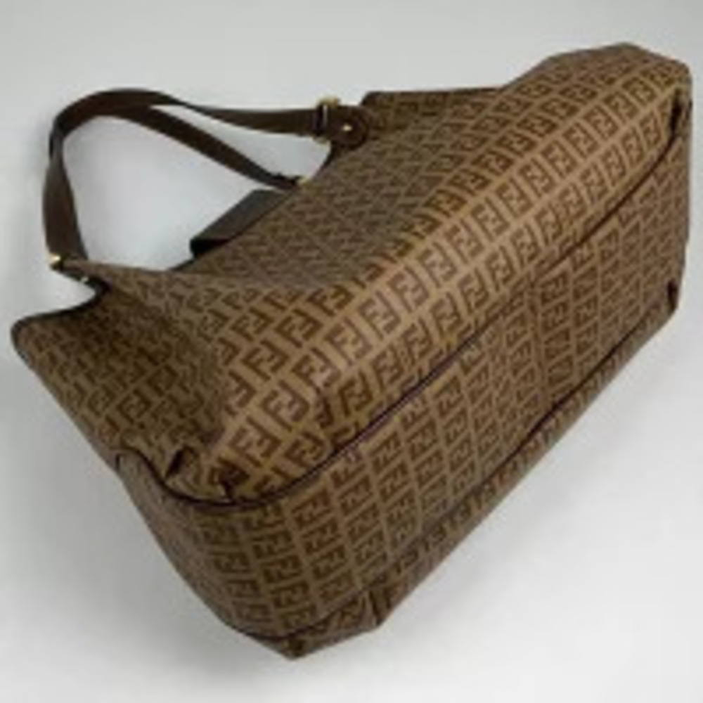 Fendi Tote Canvas Shoulder Brown Zucchino Bag Brown